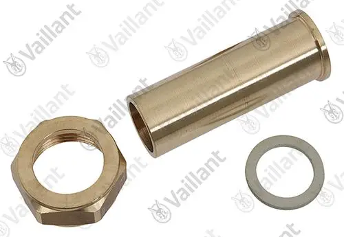 Vaillant-Produkt, bestehend aus einem zylindrischen Rohr und einer sechseckigen Mutter, begleitet von einer Dichtungsscheibe.